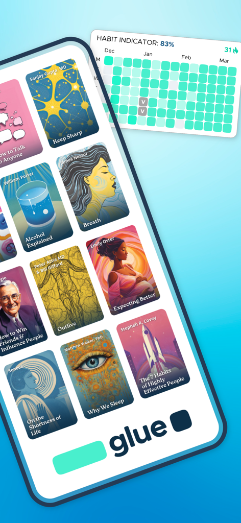 glue - new habits that stick - A library of 60 day expert led habit plans and a progress tracking grid in the Glue app