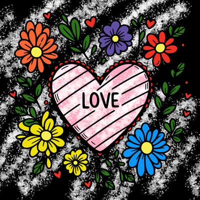 love heart with flowers around it