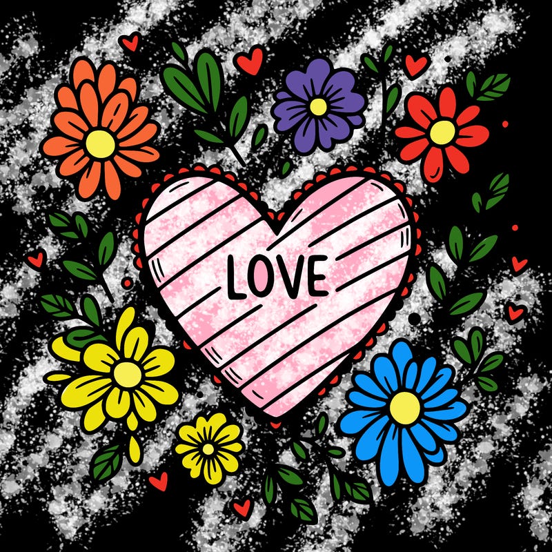 love heart with flowers around it