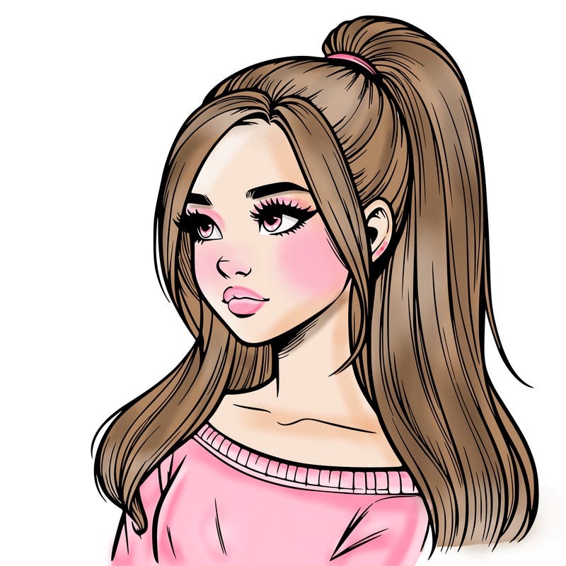 realistic girl with a high ponytail