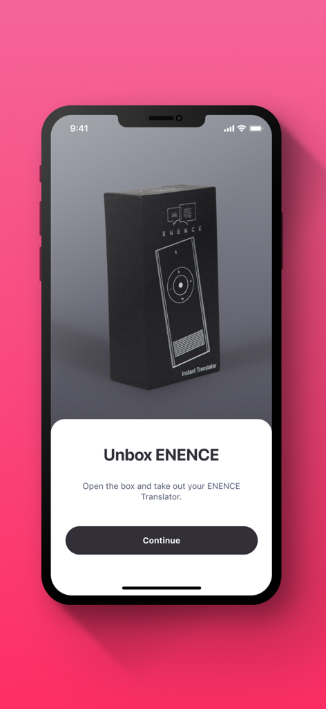 Translator Enence - Smartphone screen showing the unboxing step for the Enence Instant Translator