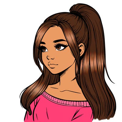 realistic girl with a high ponytail