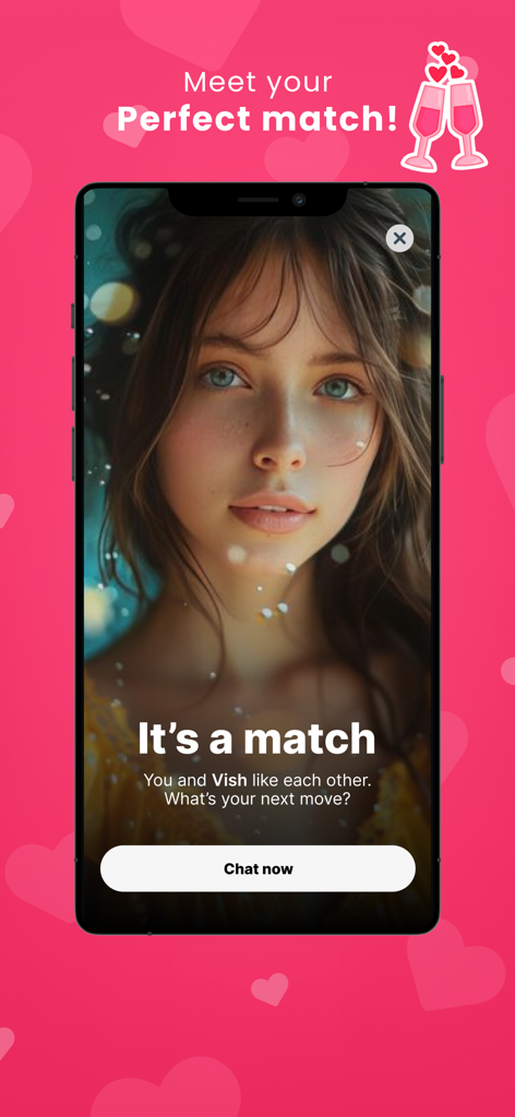 AI Dating: Character AI - Tela de correspondência bem-sucedida no aplicativo móvel AI Dating Character AI