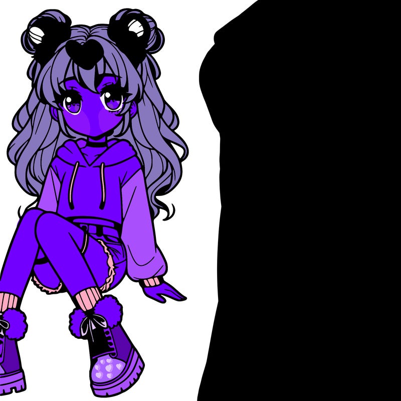anime girl with space buns and fluffy boots