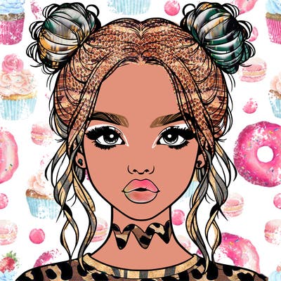 realistic girl with two buns in hair and lips