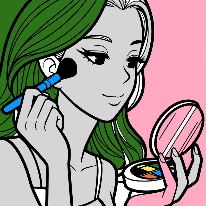 little girl putting on makeup
