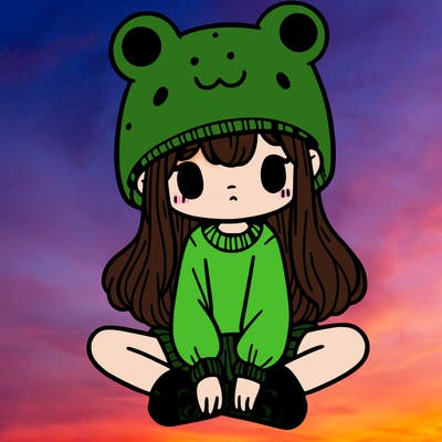 a girl wearing a frog hat and some frog socks