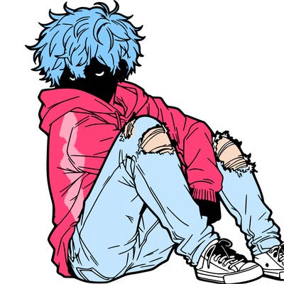 a male hoddie ripped jeans messy hair anime