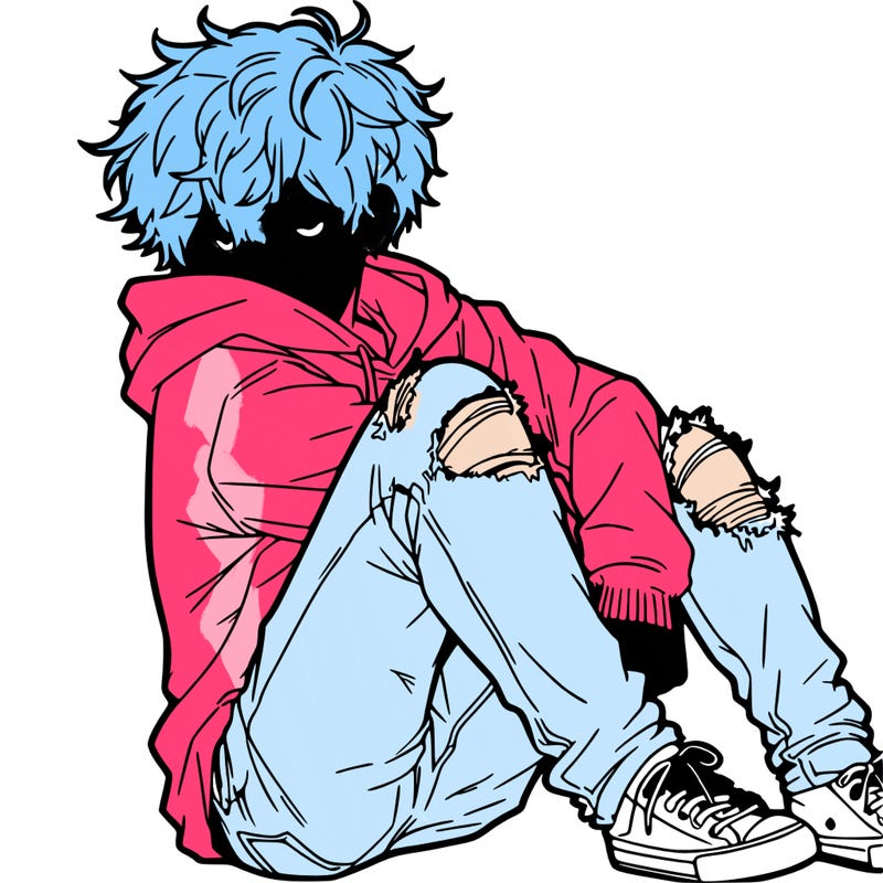 a male hoddie ripped jeans messy hair anime