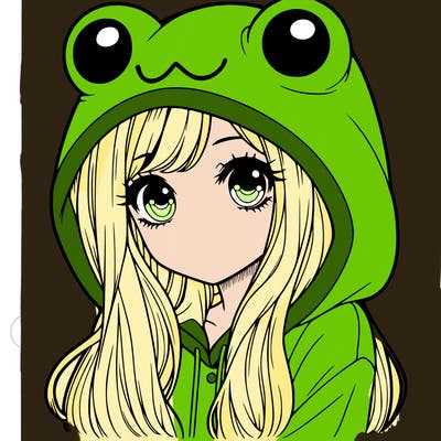 a pretty girl wearing a frog hoodie portrait with long hair