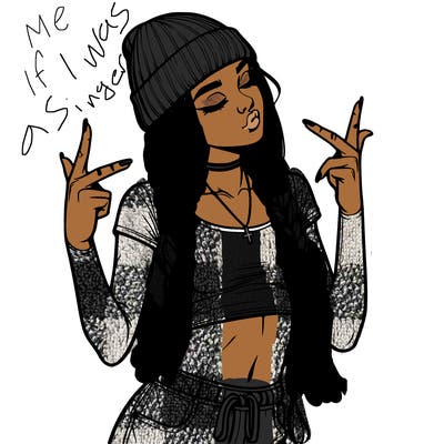 realistic teenage girl with braids and a beanie and crop top doing 🫶🏼