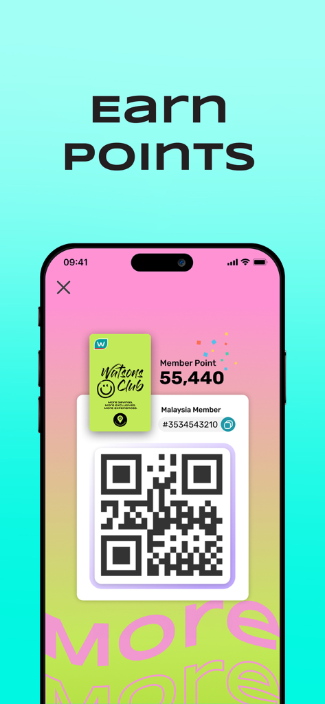 Watsons Club 가상 회원 카드와 포인트 적립 QR 코드를 보여주는 스마트폰 화면