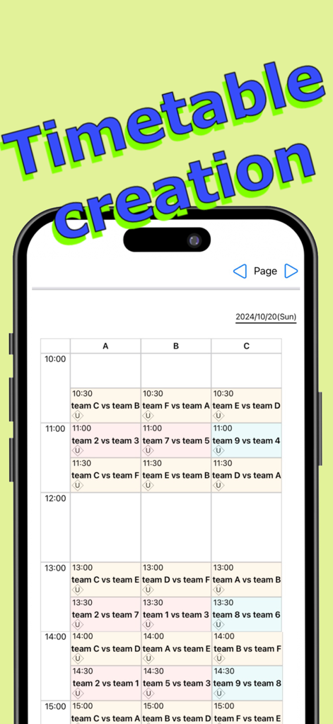 Sports tournament timetable showing match schedules and court assignments