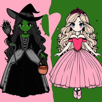 realistic split of witch and princess