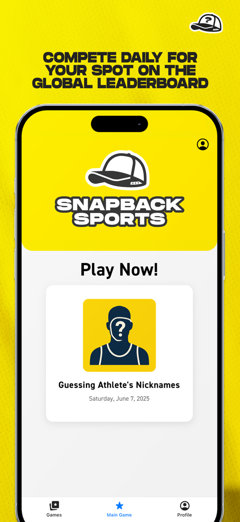 Snapback Sports Trivia - La interfaz de la aplicación Snapback Sports Trivia para jugar el juego diario de apodos de atletas.