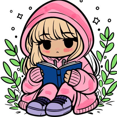 girl in oversized hoodie reading a book