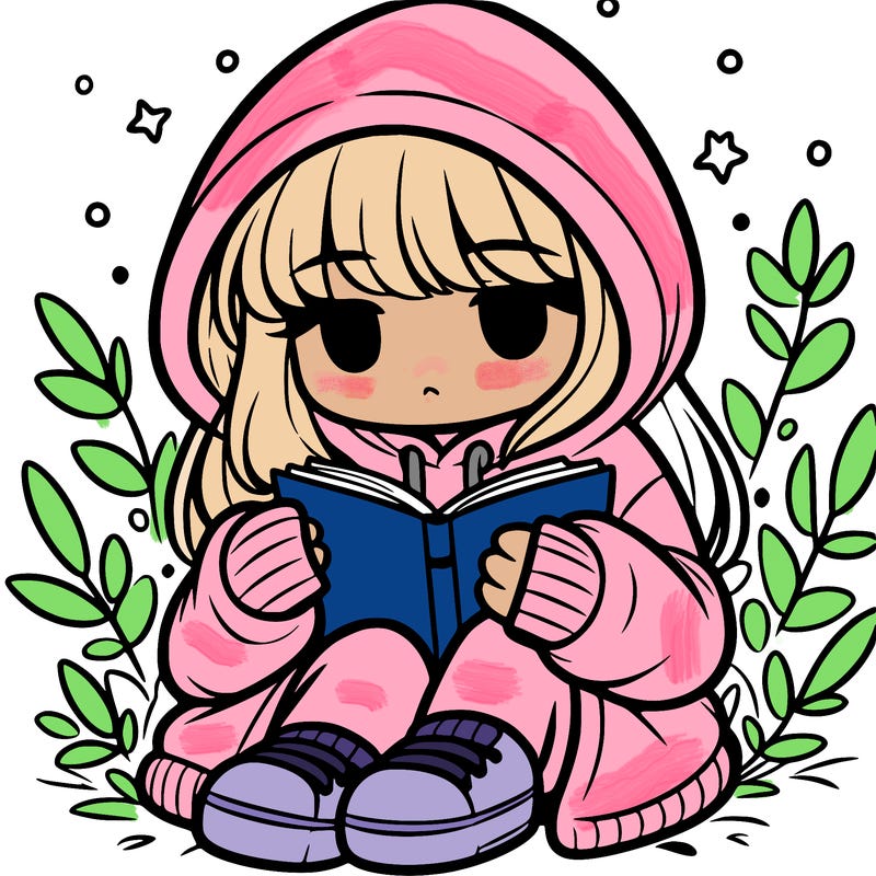 girl in oversized hoodie reading a book