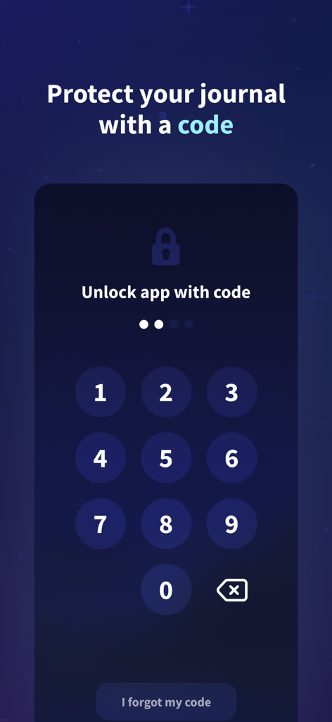Oniri - Your Dream Journal - Secure passcode lock screen to protect dream journal privacy in the Oniri app