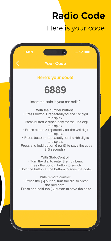 Renault radio code display with instructions on how to enter it
