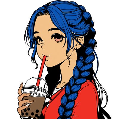 realistic girl with braided hair drinking boba