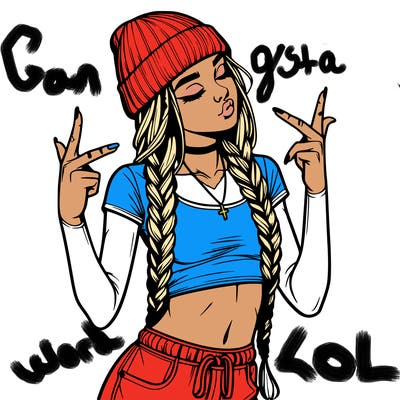 realistic teenage girl with braids and a beanie and crop top doing 🫶🏼