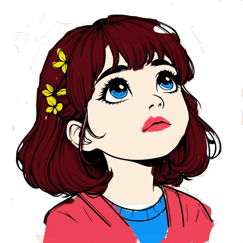 realistic girl looking up