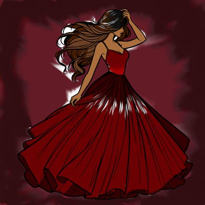 realistic woman with dress flowing in the wind