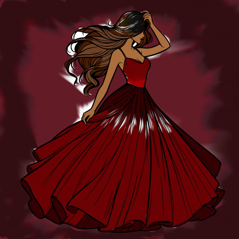 realistic woman with dress flowing in the wind