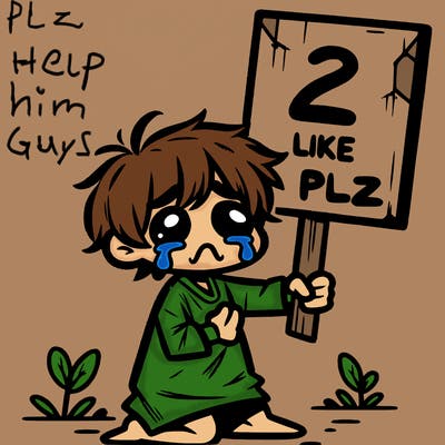 small poor toddler crying with sign that says 2 like plz