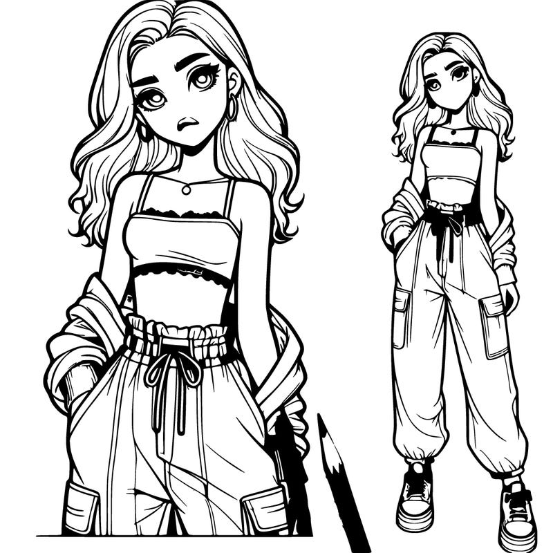 realistic girl witha crop top and baggy pants
