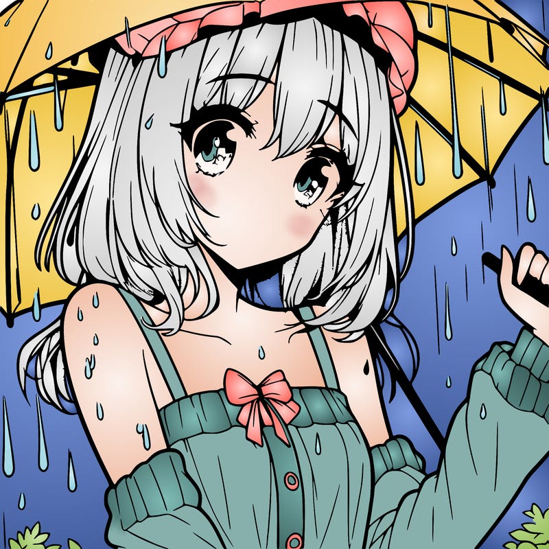 pretty anime girl in the rain
