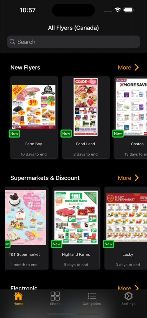 All Flyers (Canada) - Homepage of the All Flyers Canada app showing digital retail leaflets from various supermarkets