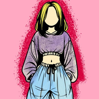 realistic girl faceless with baggy pants and a crop top