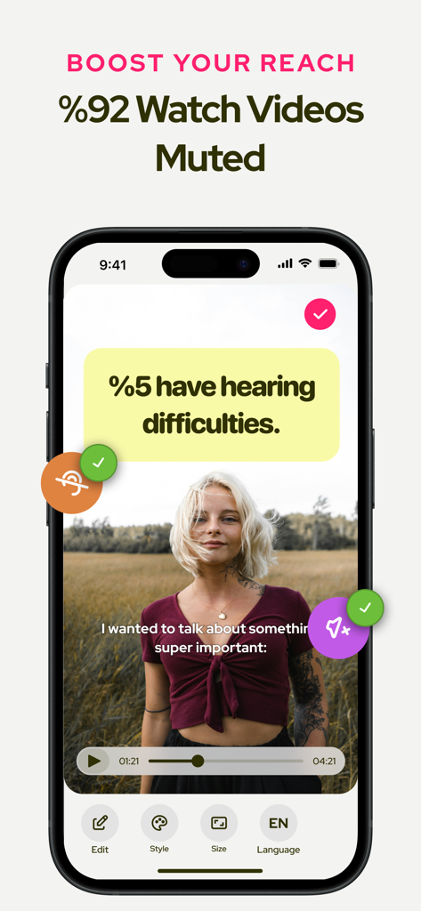 Subcap: Captions AI, Subtitles - Smartphone displaying Subcap app interface for adding AI subtitles to social media videos