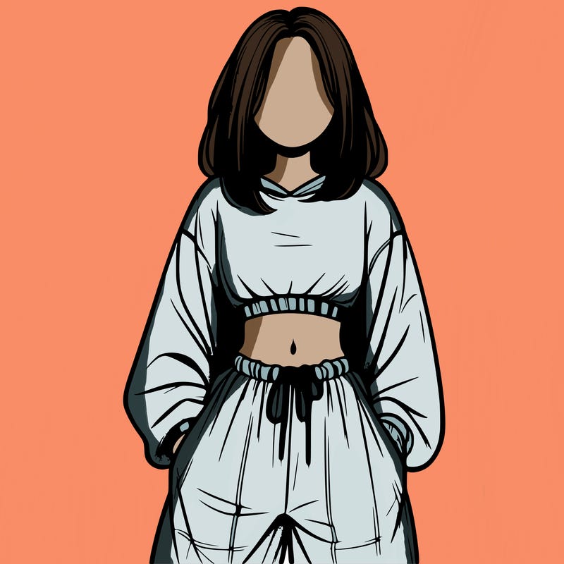 realistic girl faceless with baggy pants and a crop top