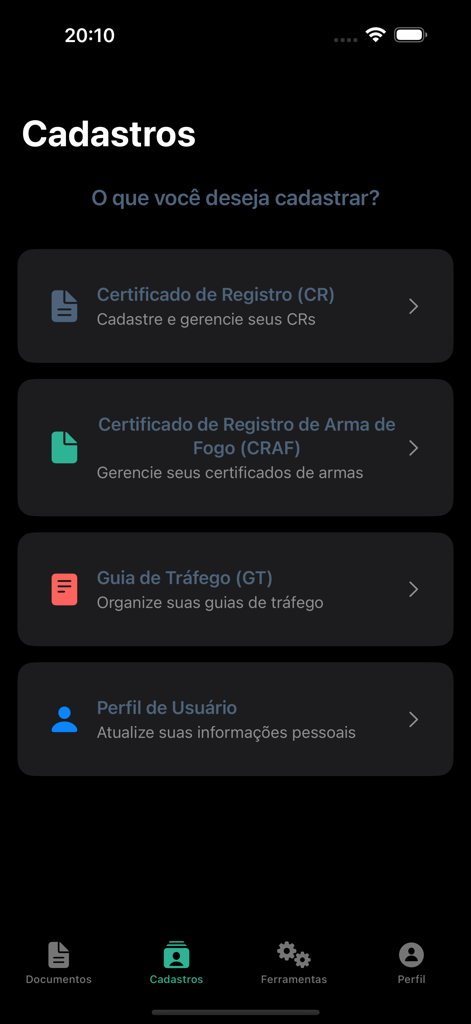 CAC App - CAC App registration screen for firearm documents