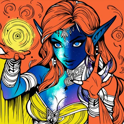 realistic scary beautiful elf sorceress casting spell