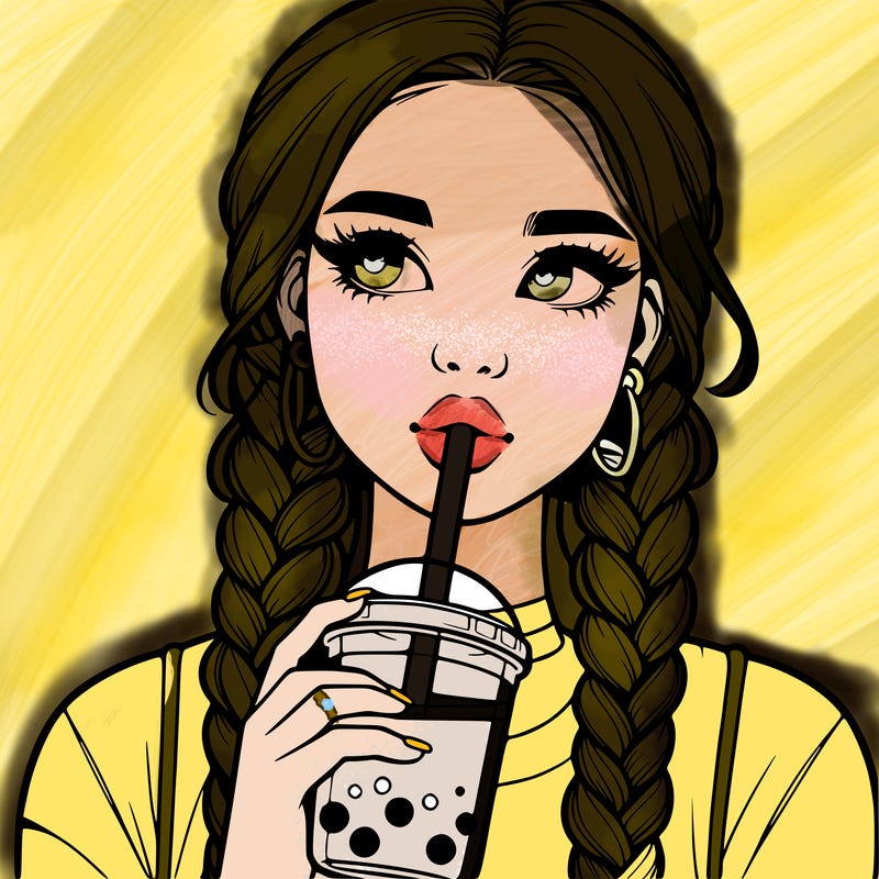 realistic girl with braided hair drinking boba