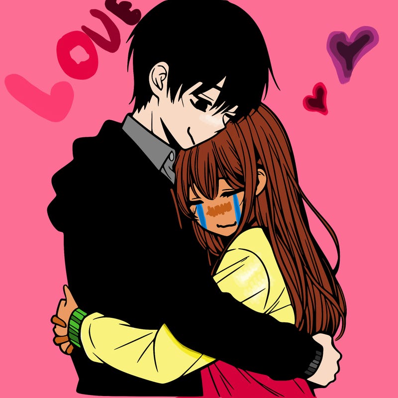 a manga couple hugging