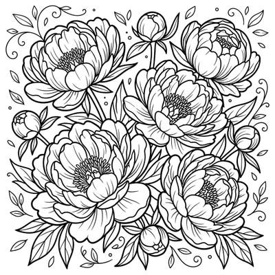 Unwind with this beautiful coral peonies coloring page, thoughtfully designed for seniors. Its large print and clear outlines make it an accessible and enjoyable artistic activity.