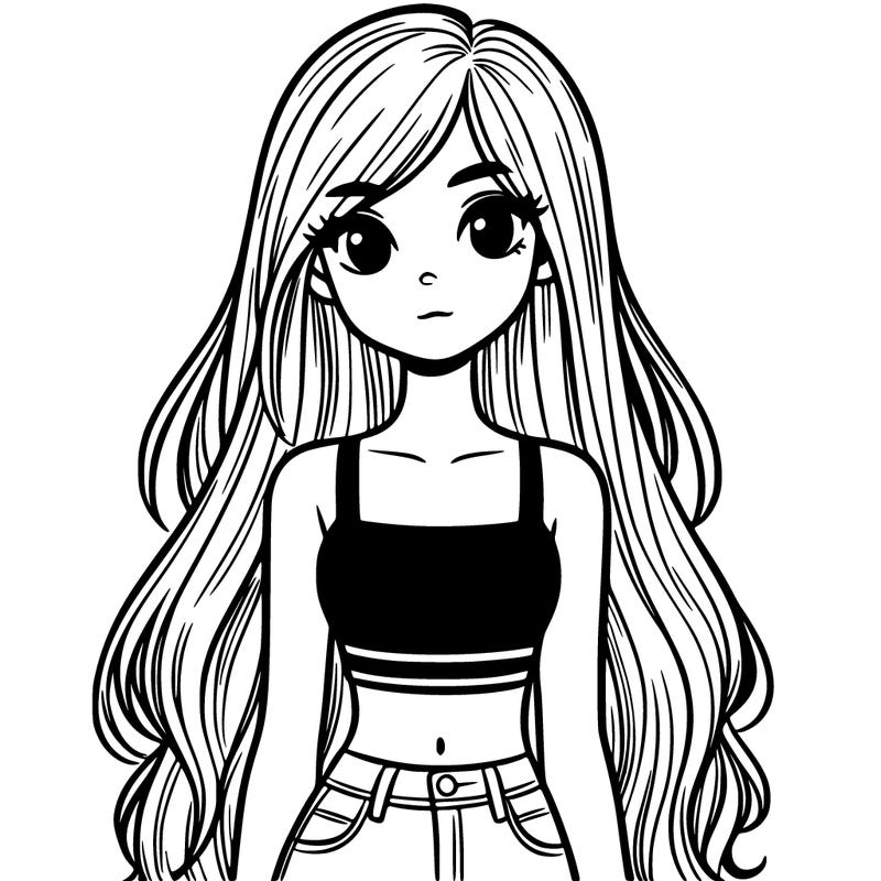 long hair girl with crop top