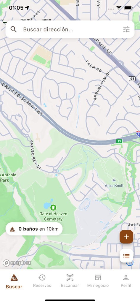 Cagapp - Mobile map interface of the Cagapp app for finding private restrooms
