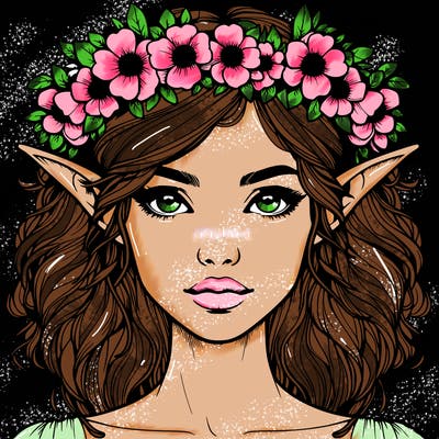 realistic female elf with flower crown