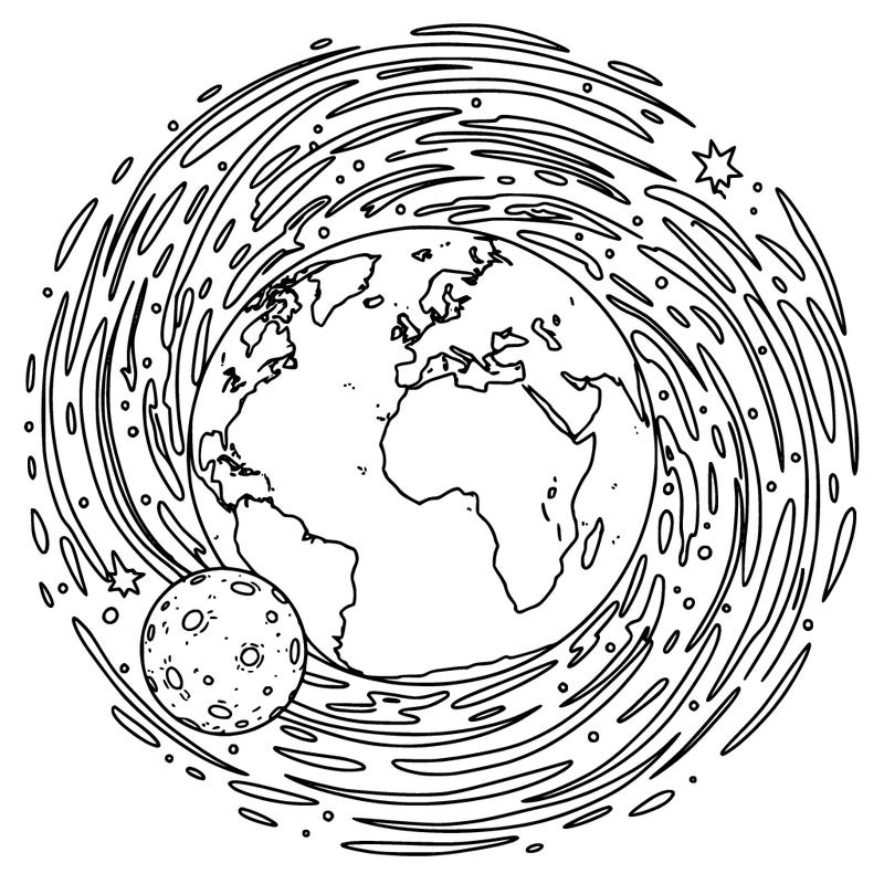 earth and the moon with galaxy