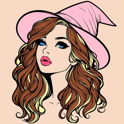 realistic witch girl with wavy hair and lips