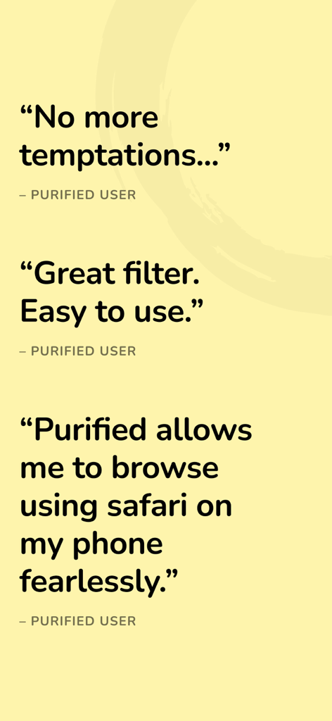 Purified Porn Filter - User reviews for Purified Porn Filter app praising its effectiveness for safe browsing in Safari.