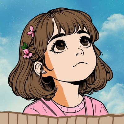 realistic girl looking up