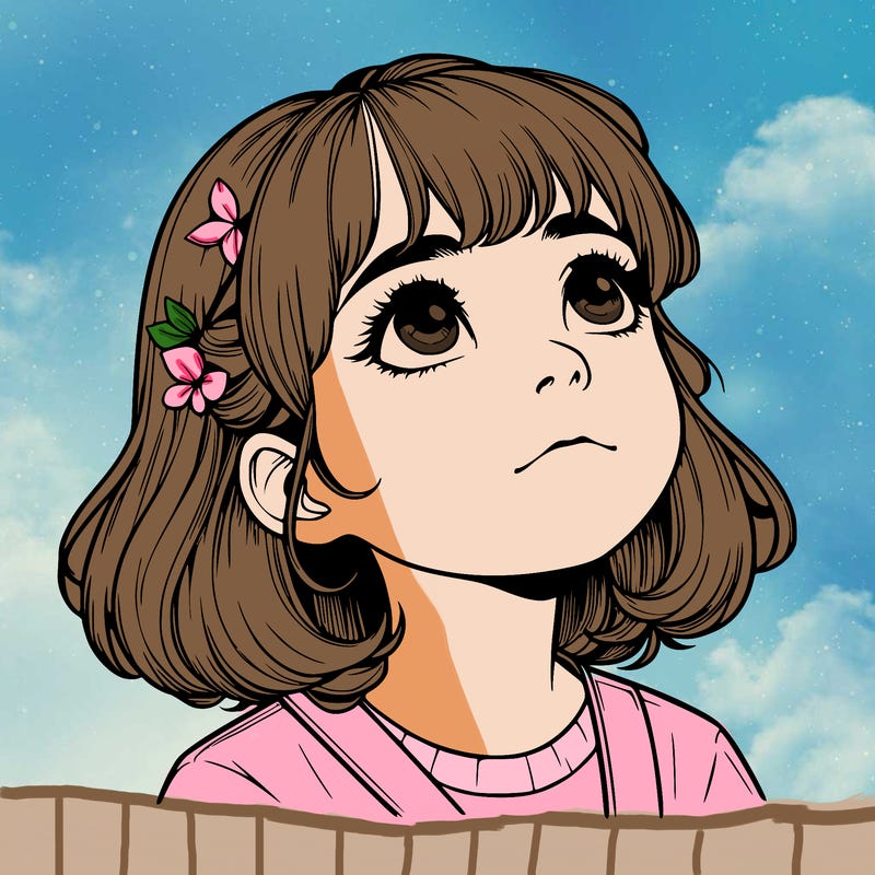 realistic girl looking up