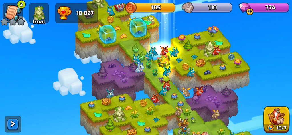 Gameplay screenshot of World Above showing dragons and items on floating islands
