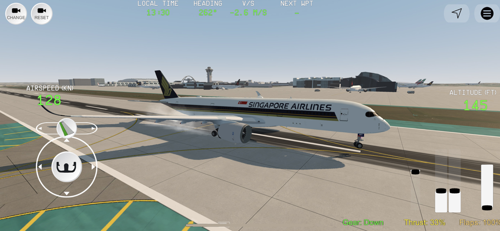 Flight Simulator Advanced - A Singapore Airlines aircraft landing on a runway in Flight Simulator Advanced